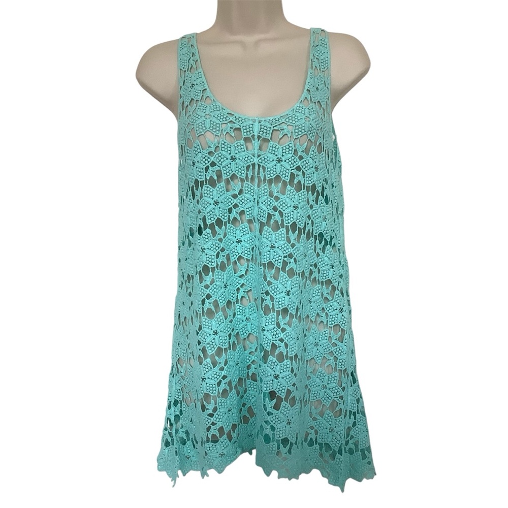 NWT Crush Womens Aqua Crochet Top Tank Tunic Swimsuit Cover Up Size S/M